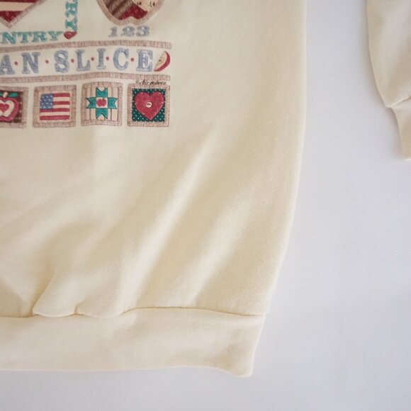 Vintage Cream Cotton Cabincore Eclectic Grandpa Country Graphic Sweatshirt L - Picture 5 of 10